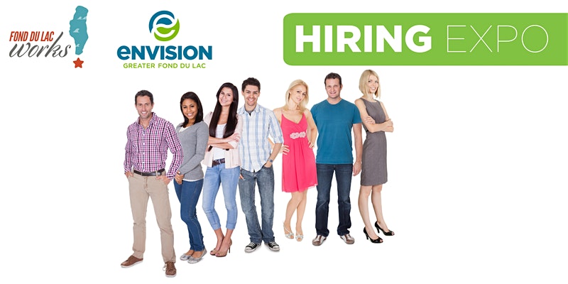 A group of people with Fond du Lac work and envision logo for hiring expo