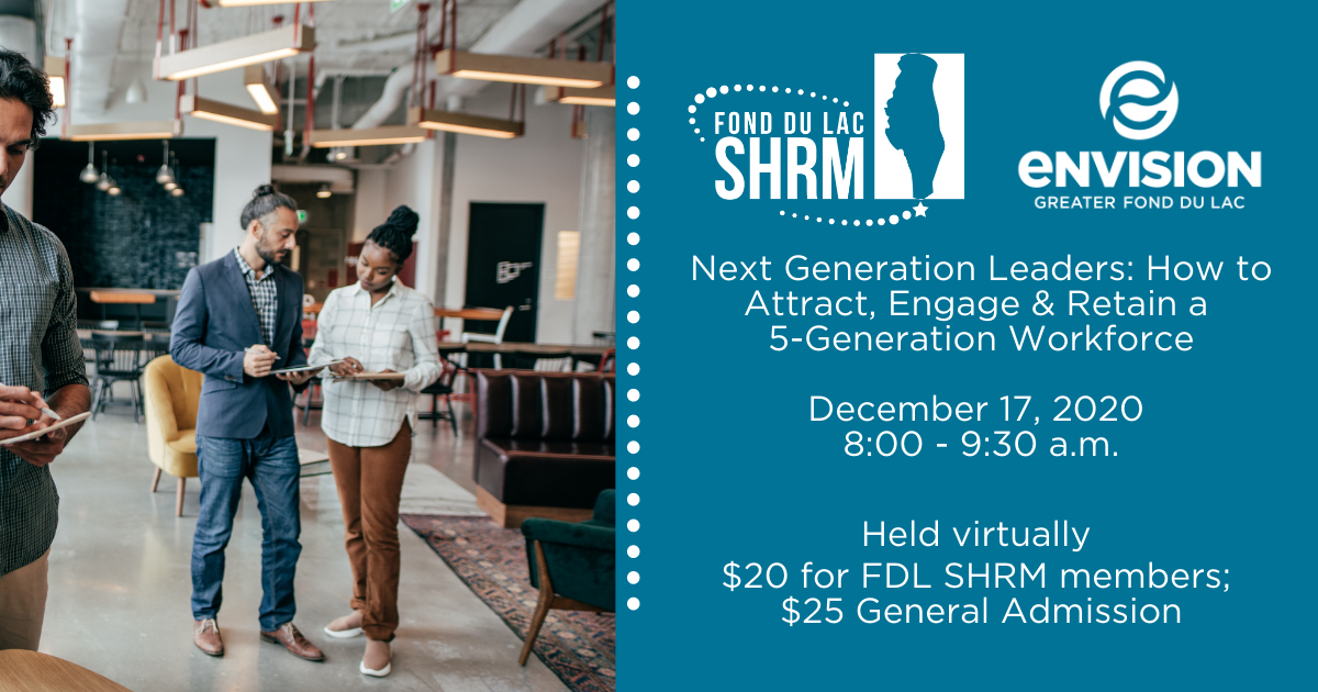 Fond du Lac SHRM event information with three people in a resturant