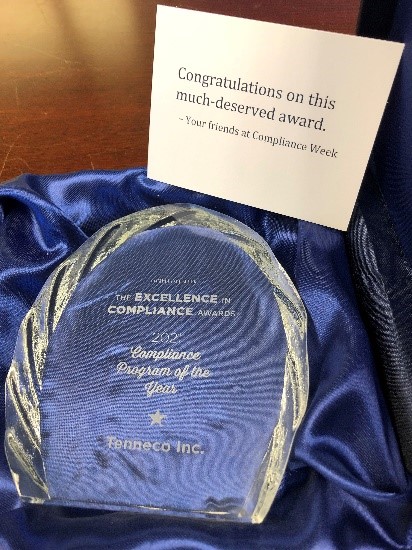 Compliance Week named Tenneco as the winner of the publication’s annual Excellence in Compliance Award