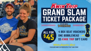 Two people at a ball game with ticket information