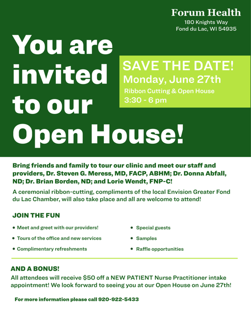 Forum Health Fond du Lac/Midwest Hyperbarics to Host an Open House