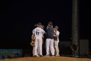 Baseball players on the mound