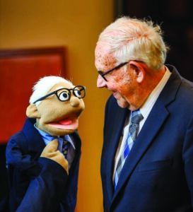 Dr Treffert and puppet of Dr Treffert