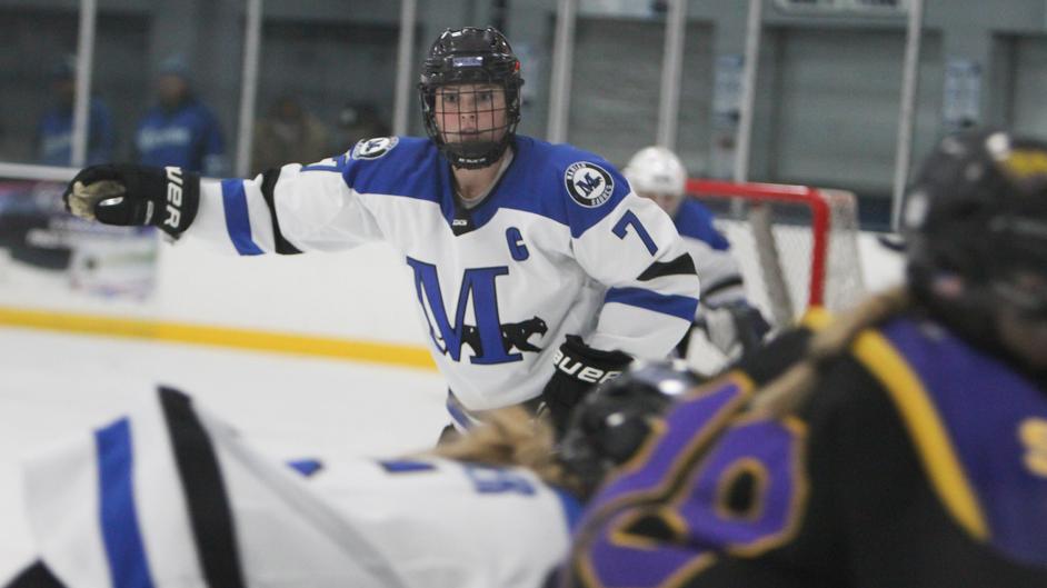 Women playing ice hockey