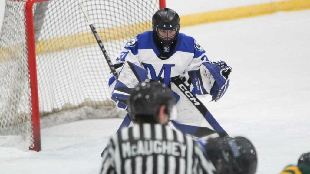 A female hockey goalie