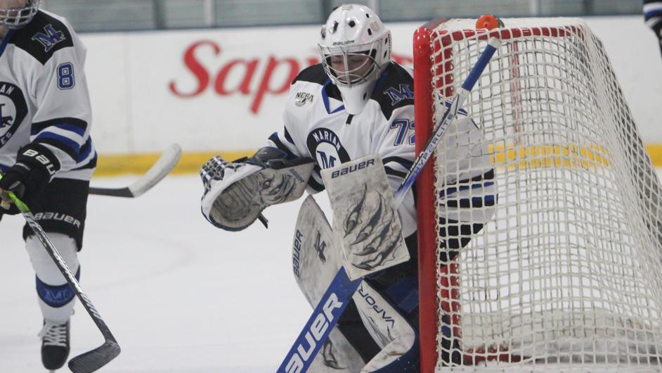 Male hockey goalie