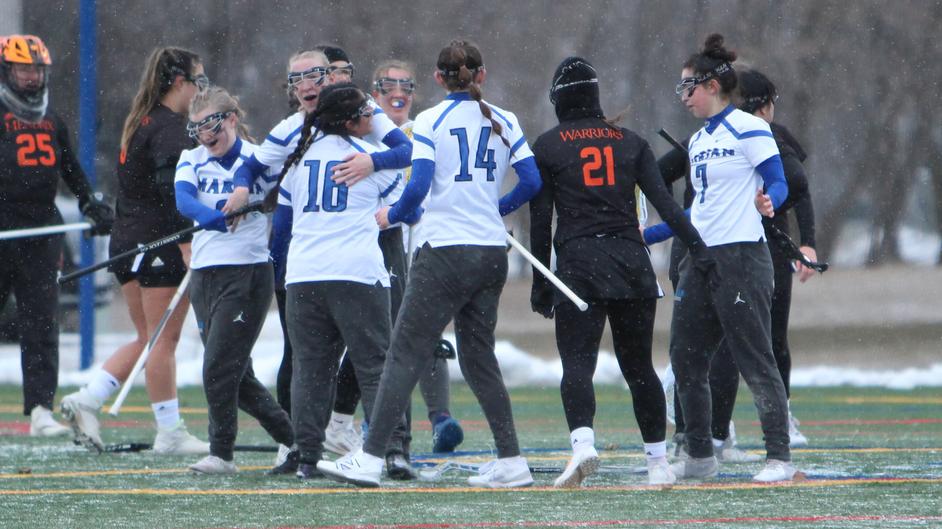 Women playing college lacrosse