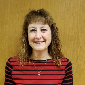 A women with a red and black shirt