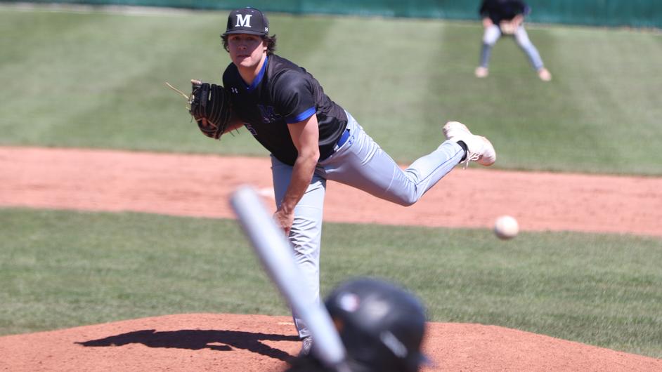 A man pitching in a college baseball game