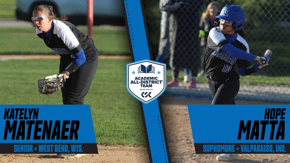 Two female college softball players