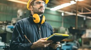 A man with safety gear on
