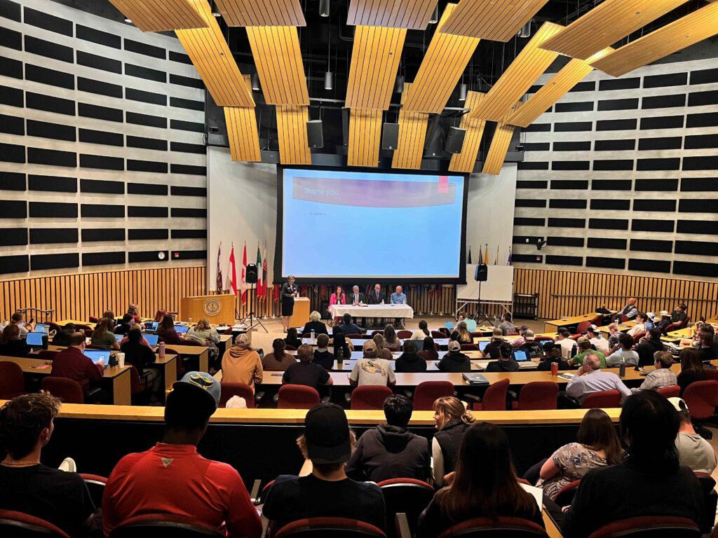 Conference room with people