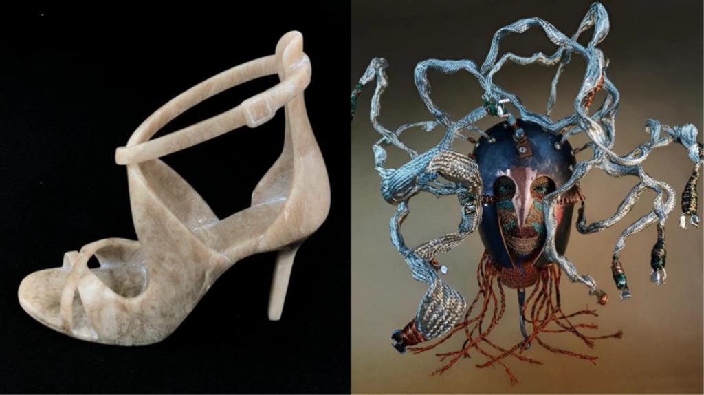 A marble shoe and a mask