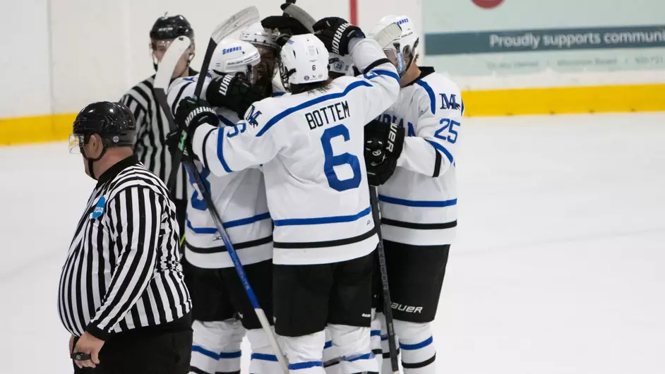Men playing college hockey