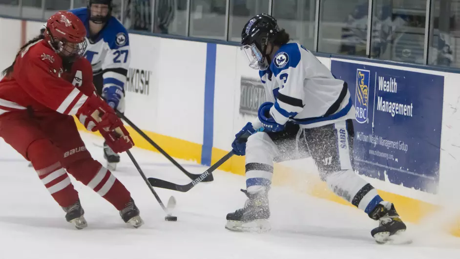 Women playing college hockey