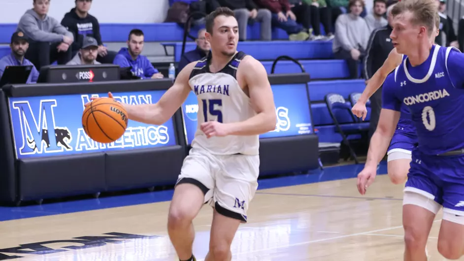 Men playing college basketball
