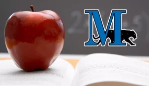 A red apple on an open book