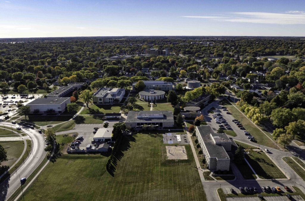 overhead view of a college campus