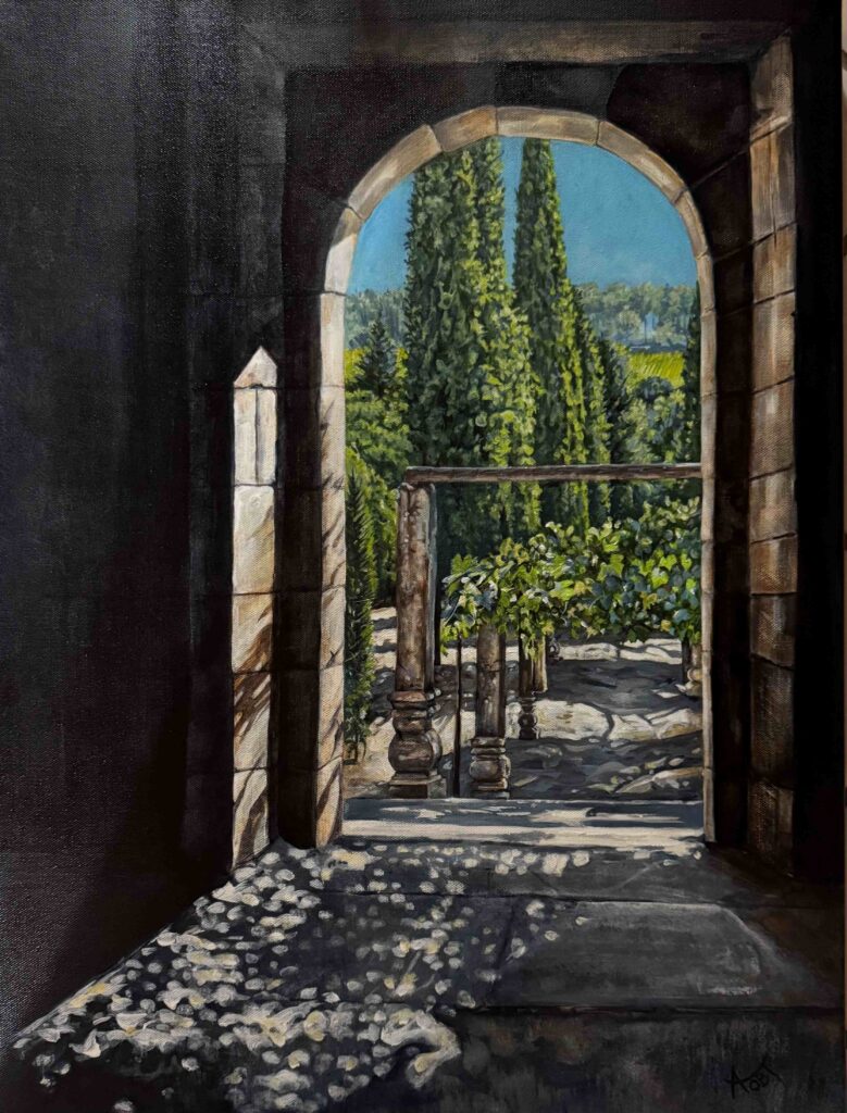 A painting of an open doorway