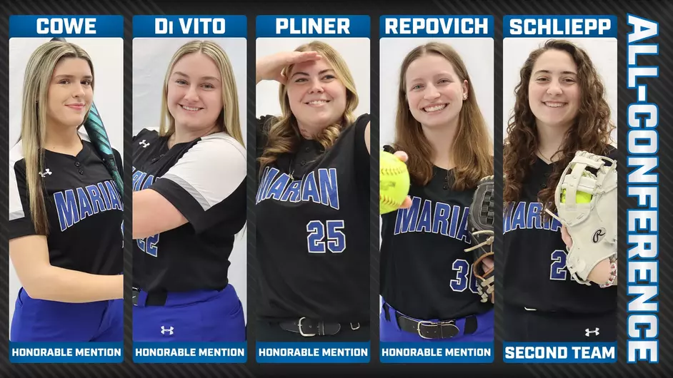 Five female college softball players