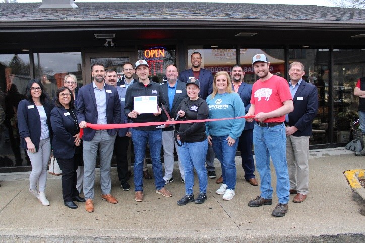 A group outside for a ribbon cutting