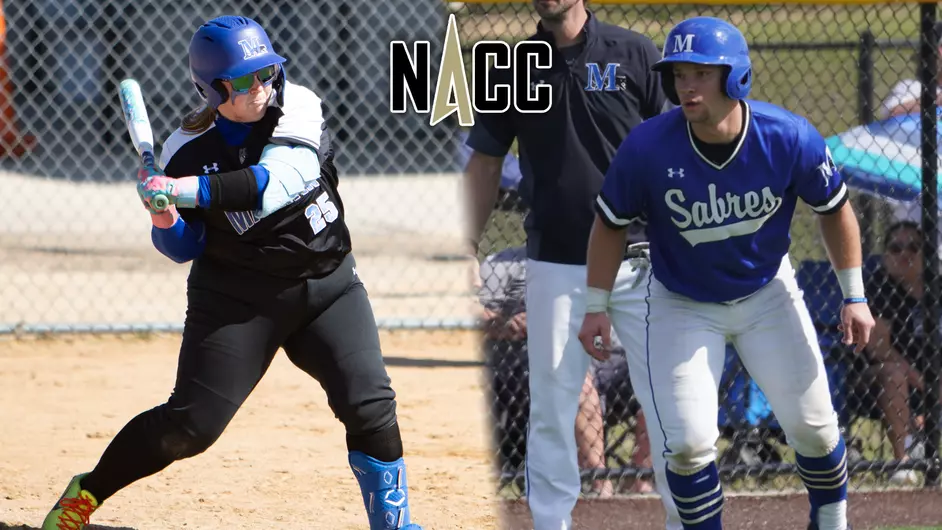 A softball and a baseball player