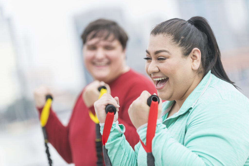 Two people working out