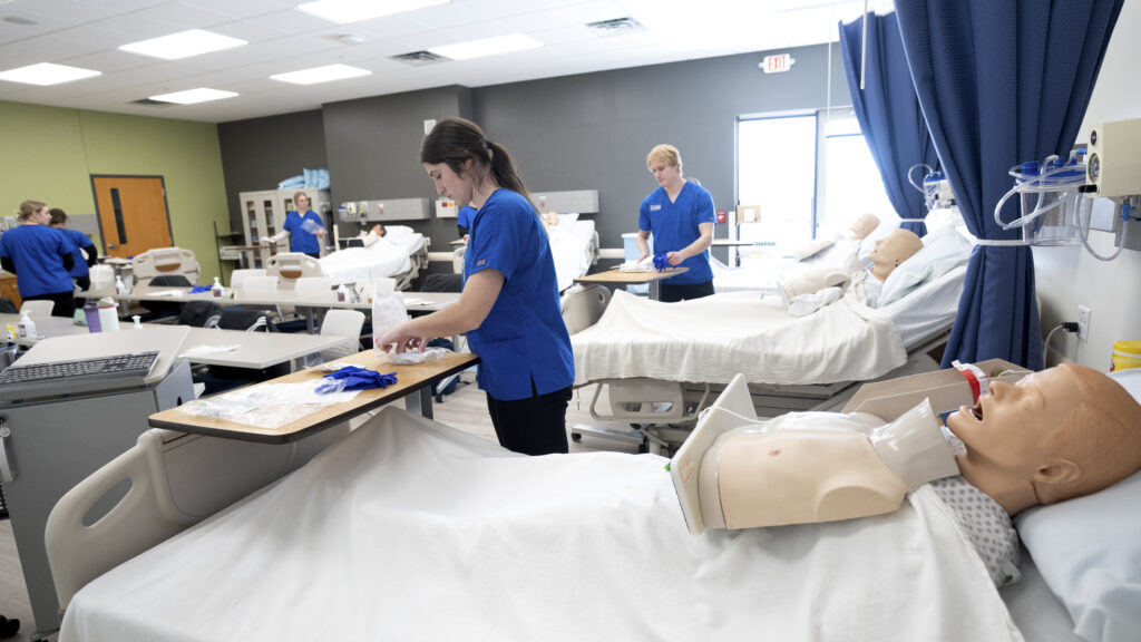 College nursing students practing