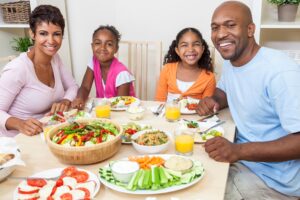 A family eating at a table