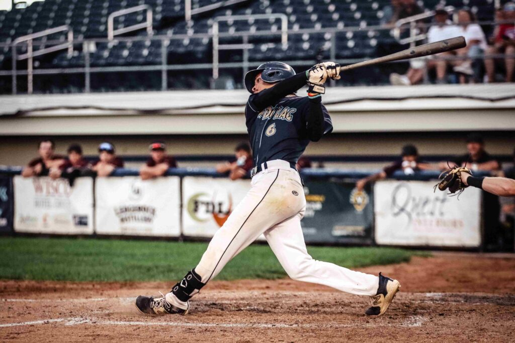 A baseball player batting