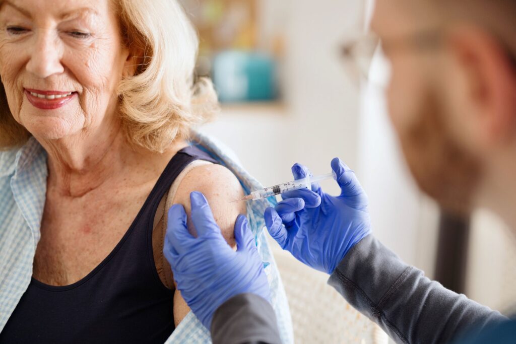 A woman getting a shot