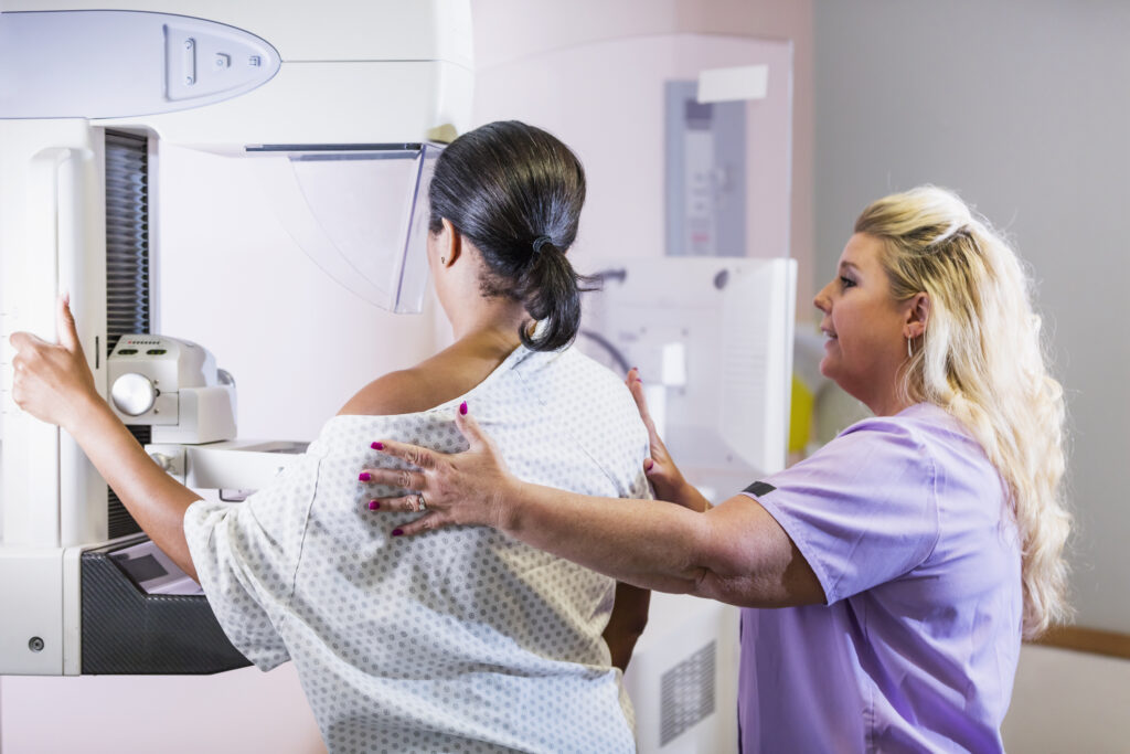 a woman getting a mamogram