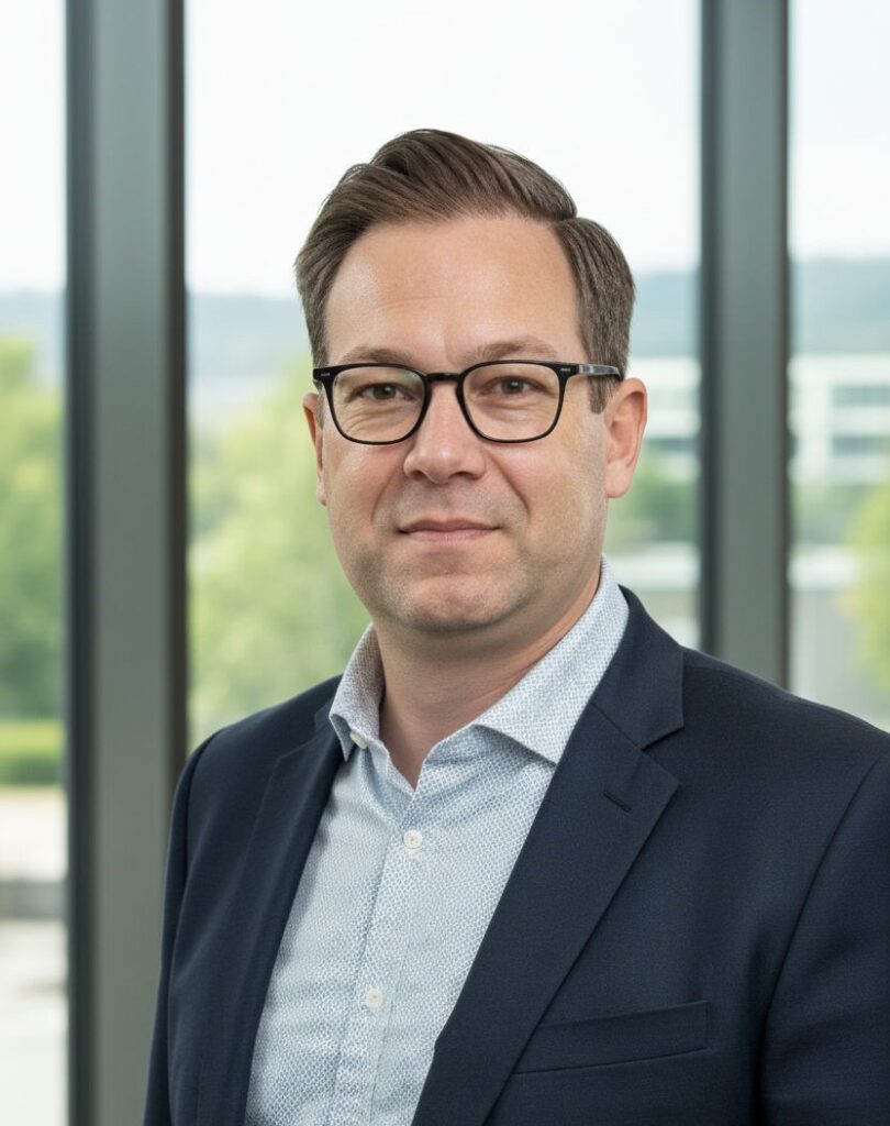 A middle-aged man by a window