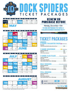 Dock spiders calendar with ticket packages