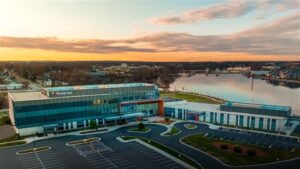 An overhead view of a hospital