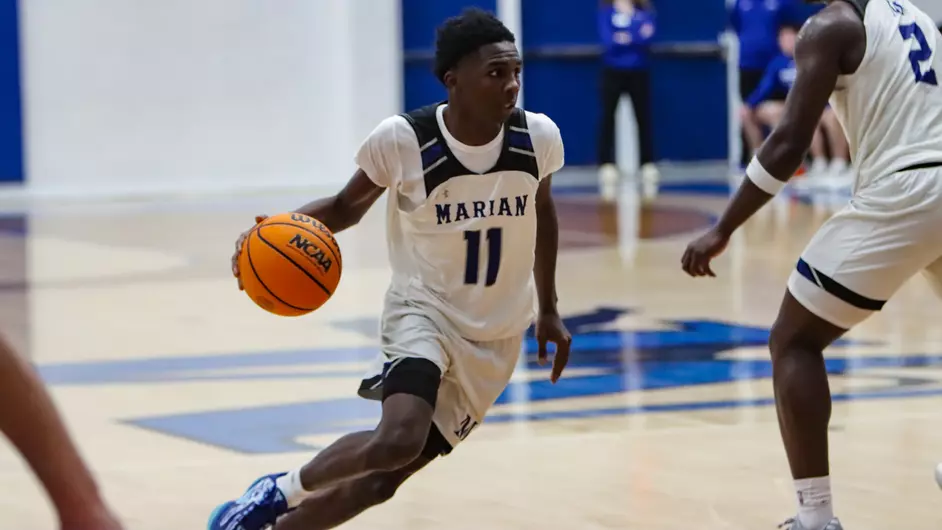 Men playing college basketball