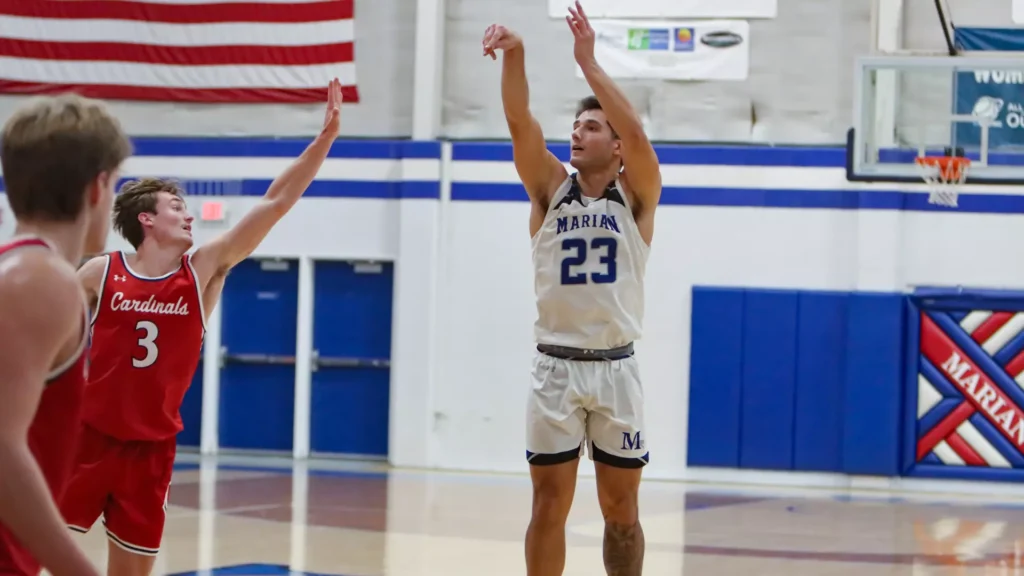 Men playing college basketball