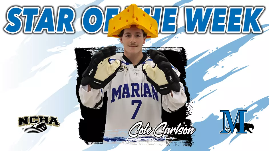 A male hockey player with a cheesehead