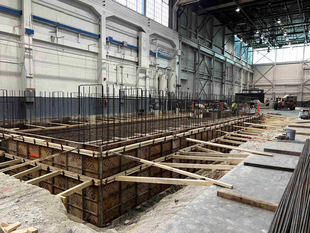 The foundation of a large building