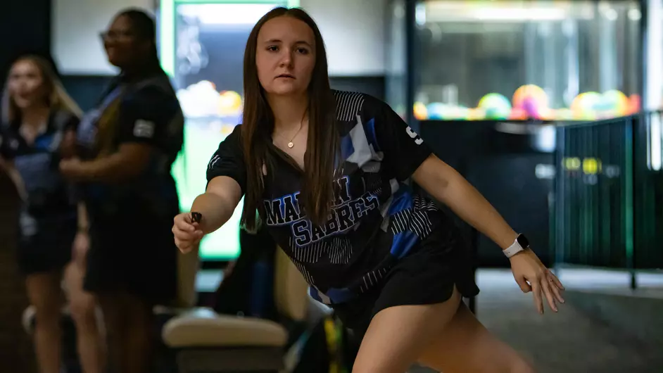 Women bowling on their college team