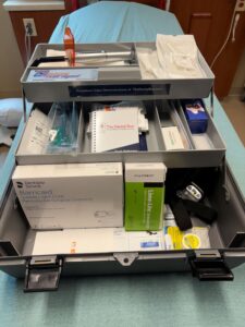 A box of dental equipment