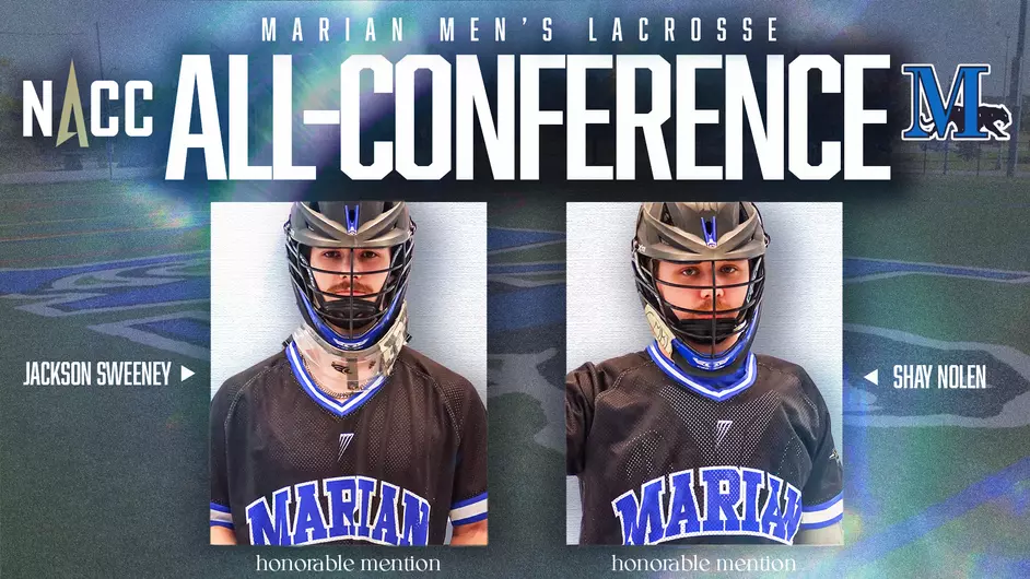 Two male college lacrosse players