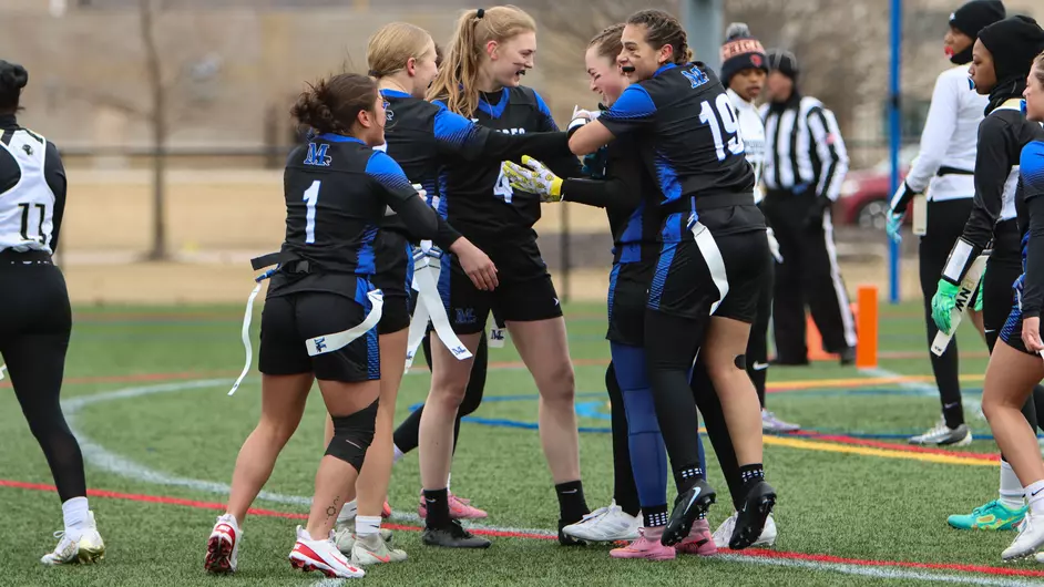 Women playing college flag football