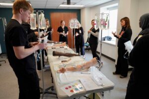 Medical students in a lab