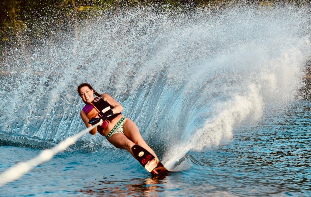 A woman water skiing
