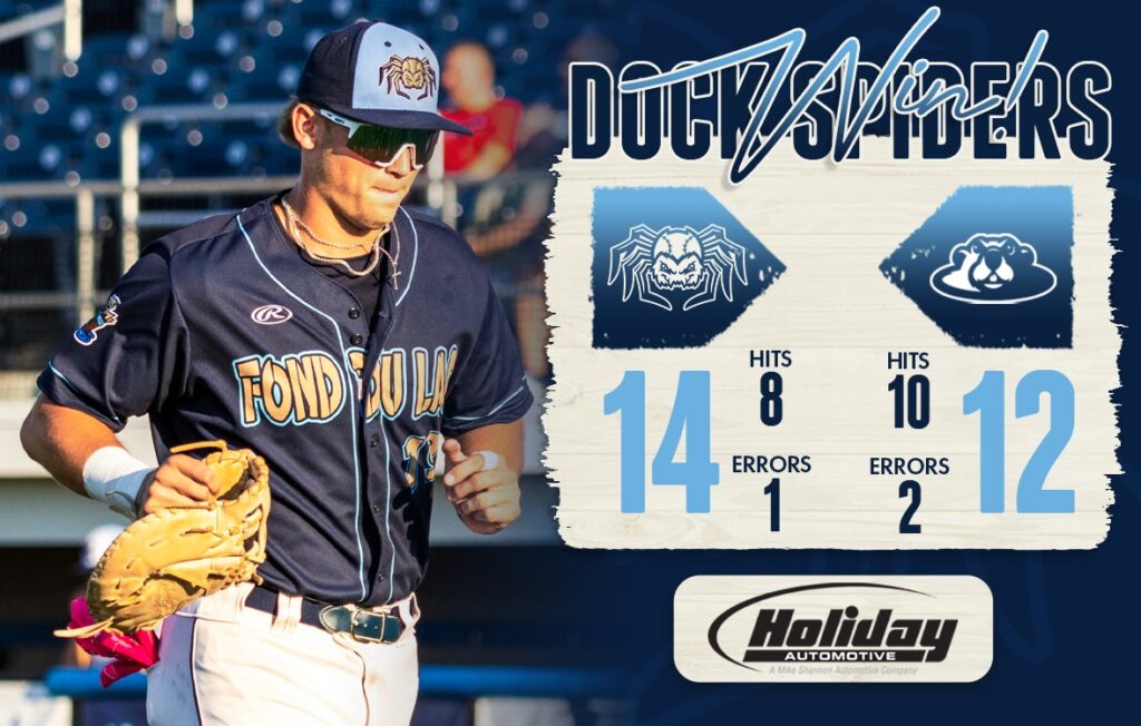 A baseball player running with final score