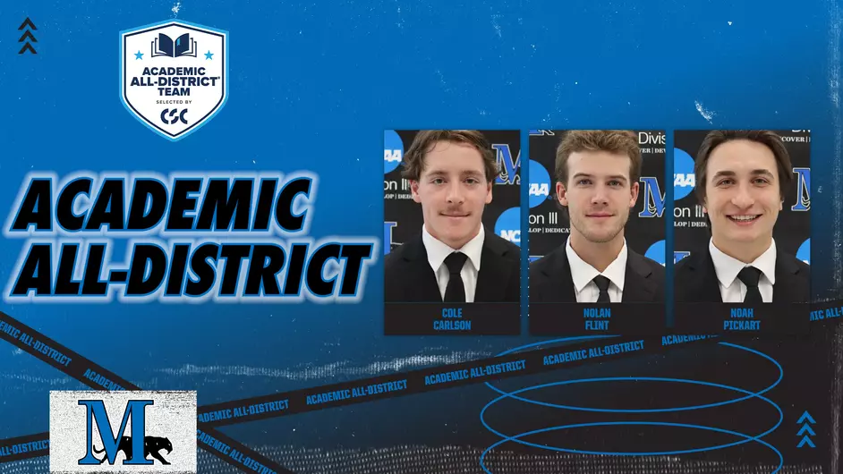 Three college hockey players in suits