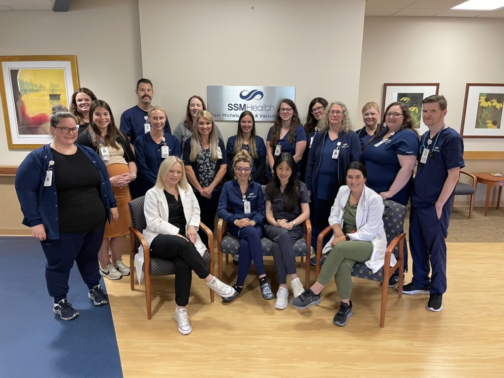 A large group of people in a hospital
