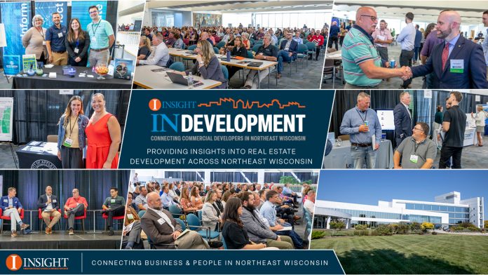 Various photos of people at a conference
