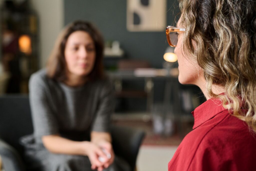 Two women talking